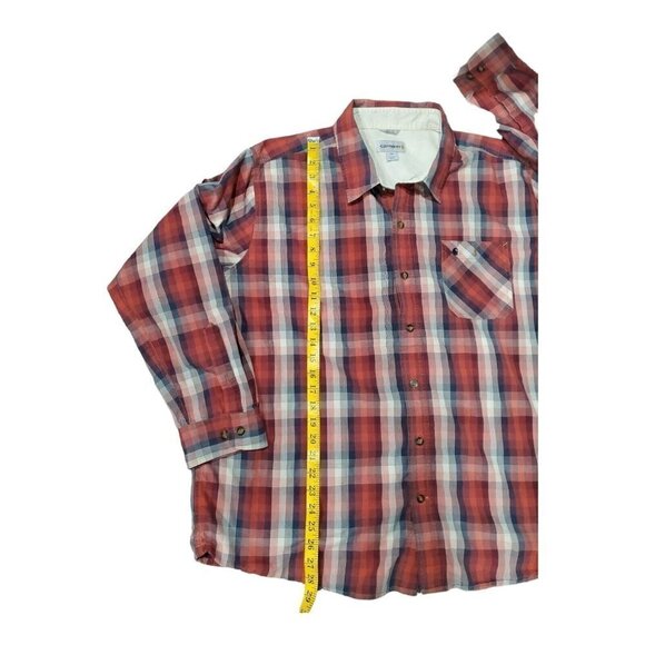 Carhartt Men's Cotton Button Down Plaid Shirt Red Size 2XL Slim Fit Long… - Picture 3 of 9